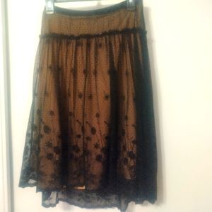 MAX STUDIO Black Layered Lace Low-Rise Midi Skirt XS (see measurements)
